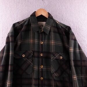 Juneau Plaid Fleece Shirt Jacket Mens XL Green Brown Outdoor Casual Warm Flannel